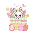 Vector illustration with Easter bunny in a basket with flowers